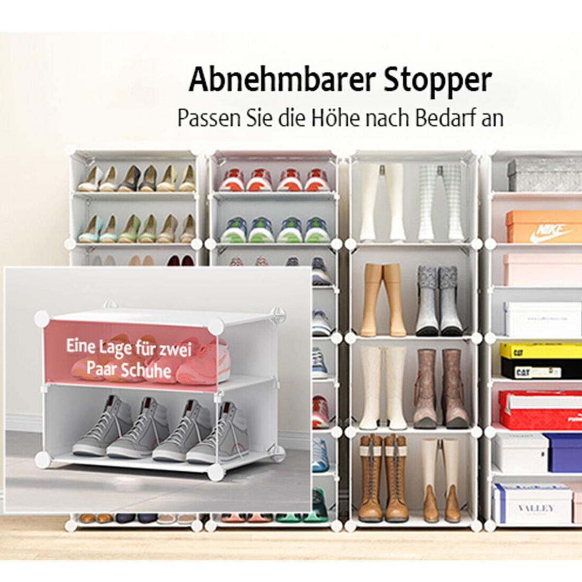 SCHUHSCHRANK,8 Ebenen mit Schirmablage - Weiß, Kunststoff (46/10/33cm) - Vallsero