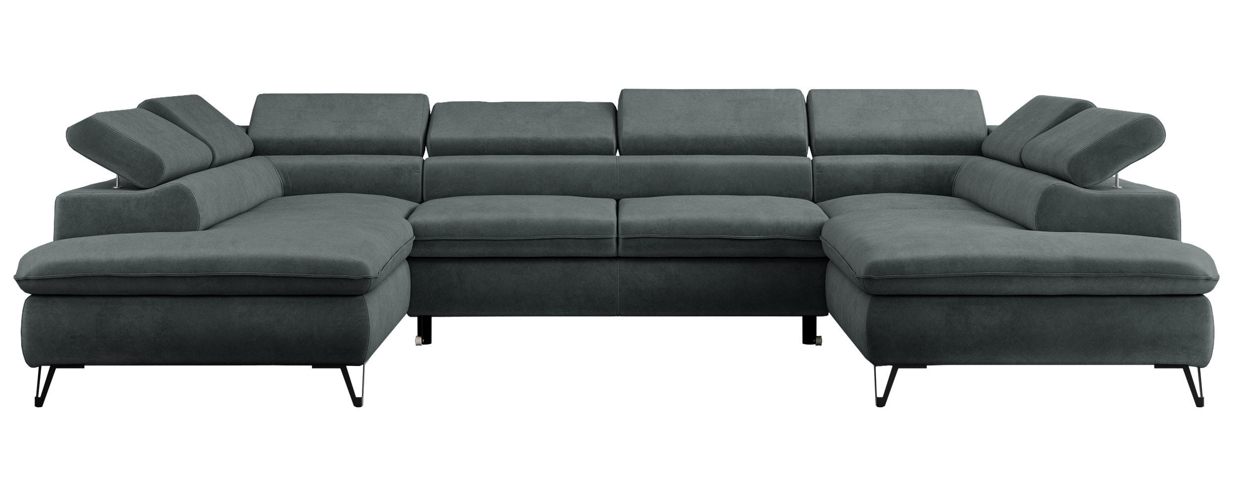 WOHNLANDSCHAFT PETER U Samt Dunkelgrau - Dunkelgrau/Schwarz, Textil/Metall (346/76/208cm) - MKS
