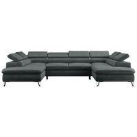 WOHNLANDSCHAFT PETER U Samt Dunkelgrau - Dunkelgrau/Schwarz, Textil/Metall (346/76/208cm) - MKS