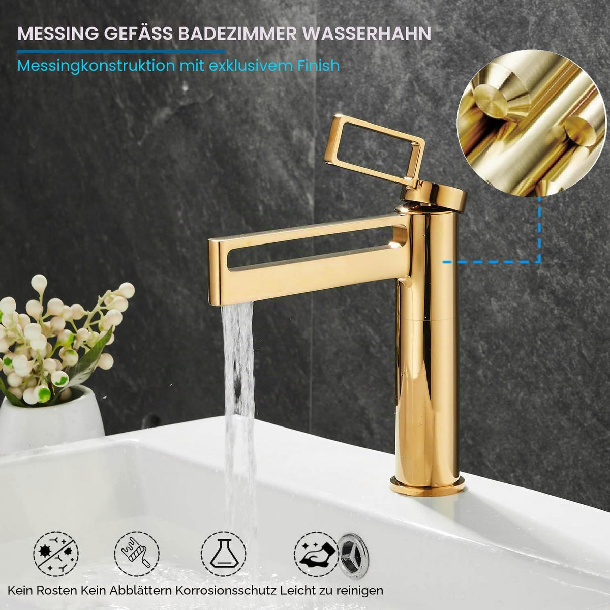 WASCHTISCHARMATUR, 20,5 x 15,5 cm, goldfarbenes Durchbruchmuster. - Goldfarben, Metall (25/10/20cm) - Vallsero