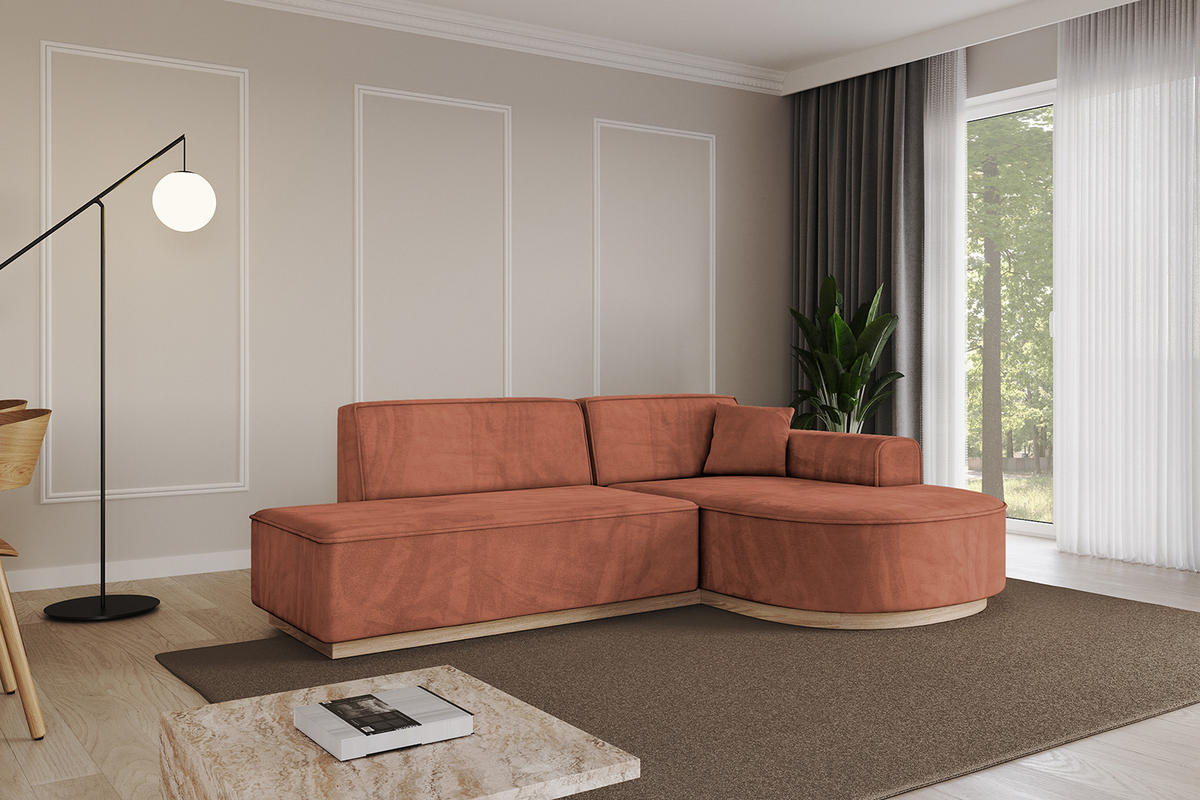 ECKSOFA Ottomane Rechts ARRIO-L1 - 243x171x83 cm Apricot - Koralle, Holzwerkstoff/Textil (243/171cm) - ALTDECOR