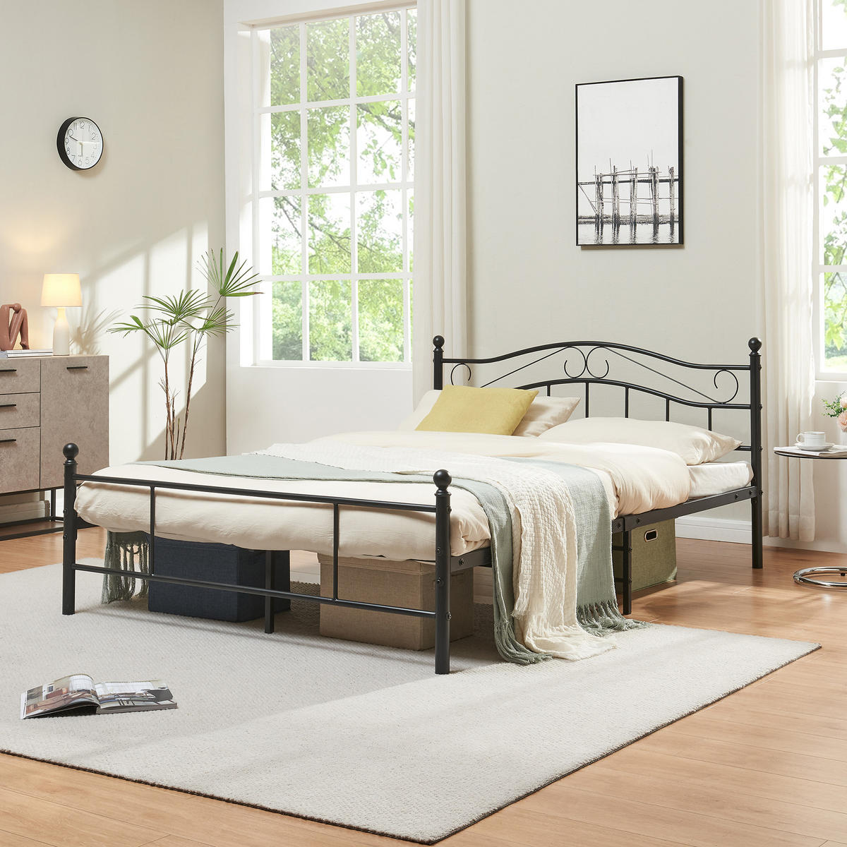 METALLBETT Florenz - Schwarz, Metall (140/200cm) - [en.casa]