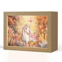NACHTTISCHLAMPE Einhorn - Blumen - Schmetterling - Rosa 20x15 cm - Beige, Holzwerkstoff (8/20/15cm)