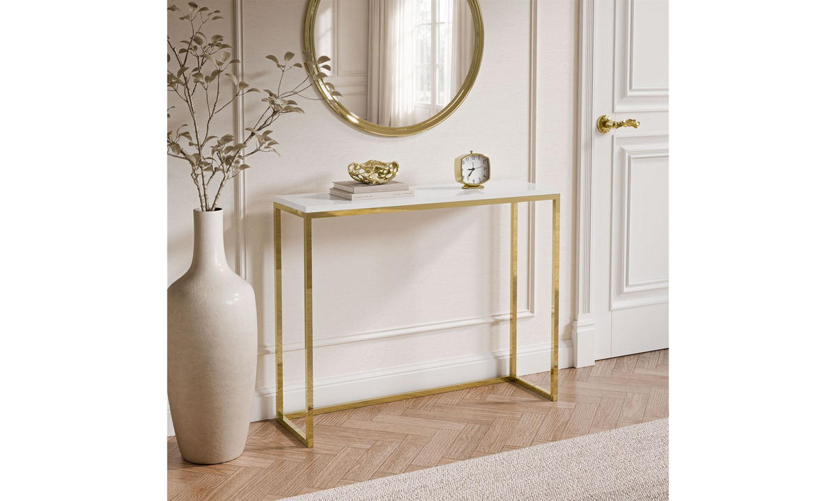 KONSOLE MODERN II 100/30/80 cm Goldchrom/Weiß Hochglanz - Goldfarben/Weiß, Holzwerkstoff/Metall (100/80/30cm) - Lookway