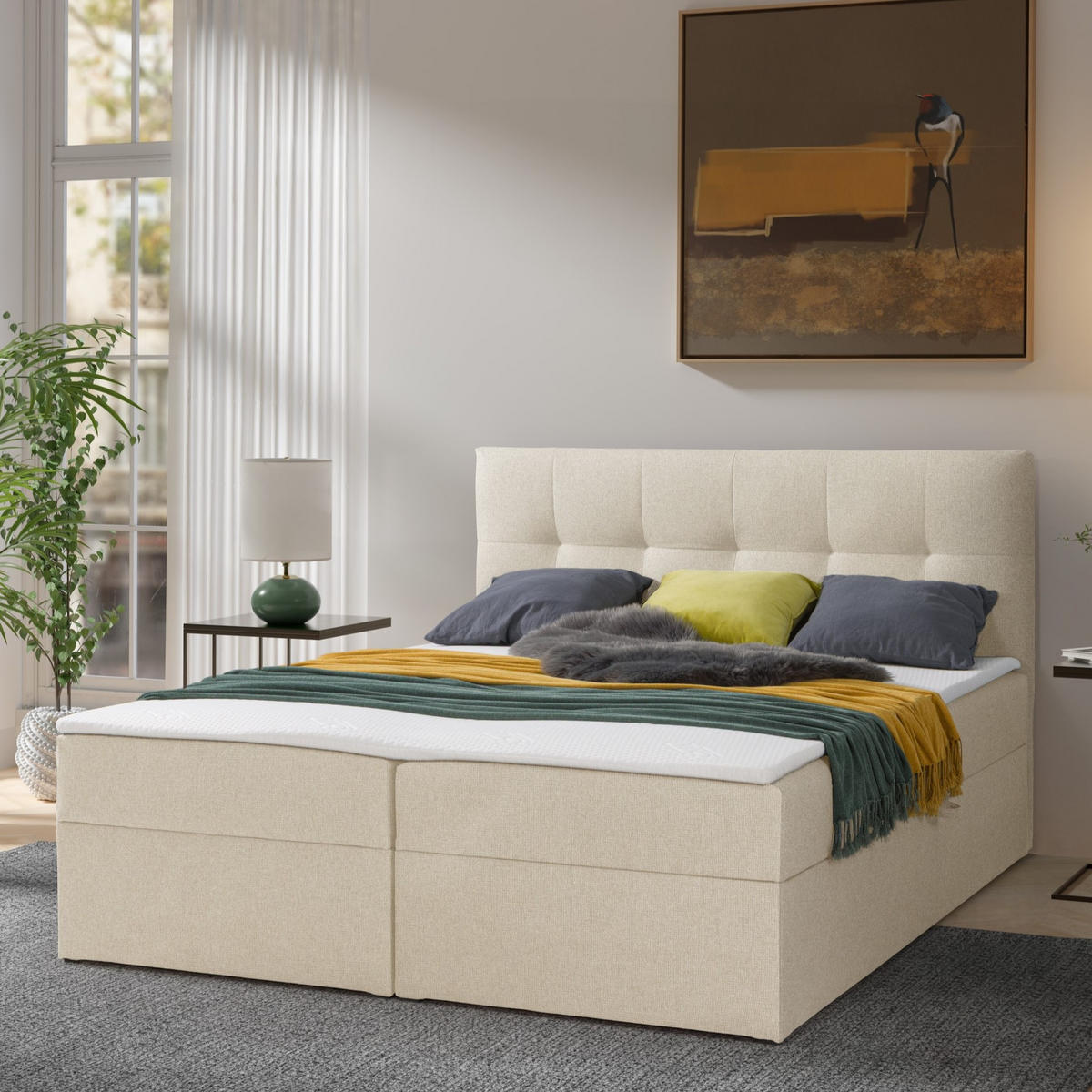 BOXBETT Toronto 160x200 Bonell-Matratze H3 und Topper - Silberfarben/Creme, Holz/Holzwerkstoff (160/200cm) - Ravio