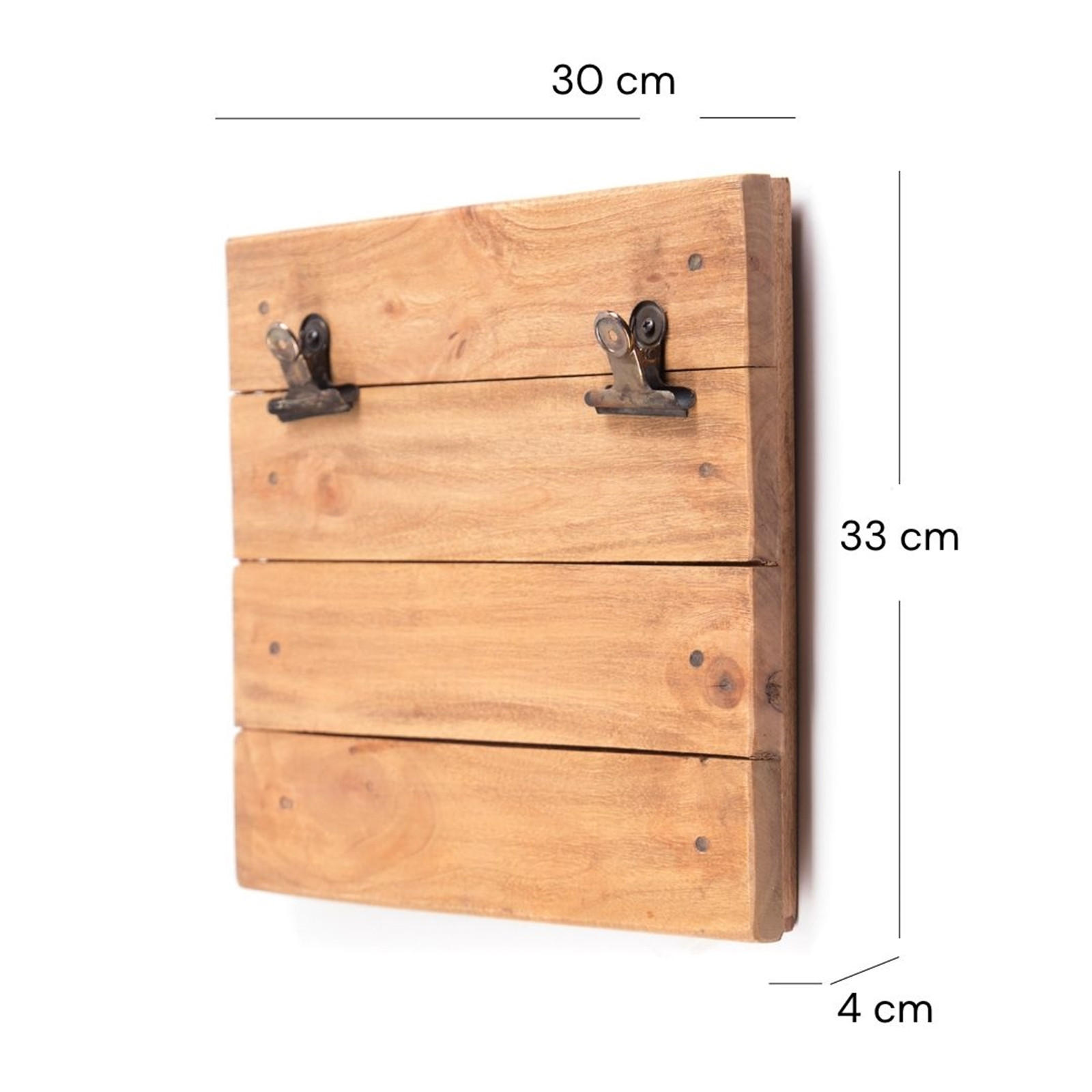 WAND-KLEMMBRETT Pinza II Mahagoni Holz, mit 2 Metallklammern naturfarben - Naturfarben, Holz (30/33/4cm) - DESIGN DELIGHTS