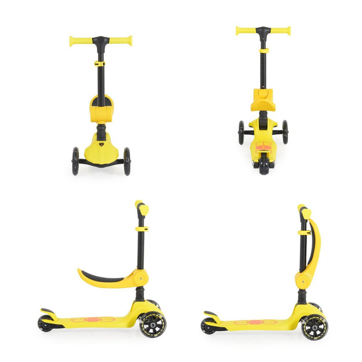 KINDERROLLER 2 in 1 Lamborghini gelb Laufrad, Lenkerhöhe verstellbar, klappbar - Gelb, Kunststoff (57/26/52cm) - Moni