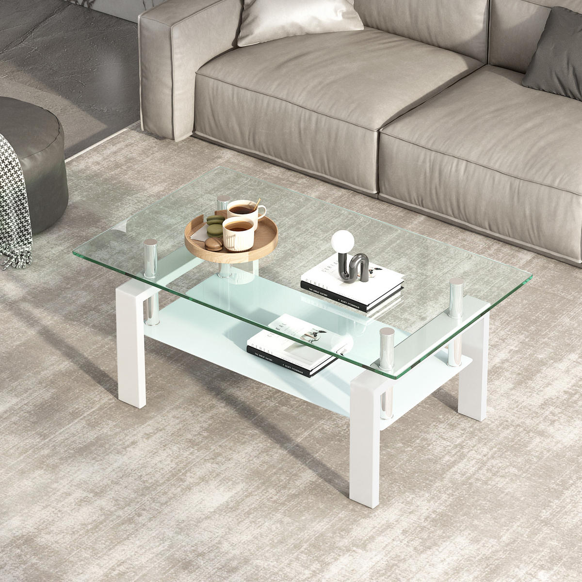 COUCHTISCH aus Glas und Metall 100 x 60 cm Weiß - Weiß, Metall (100/60/44cm) - Meubliv