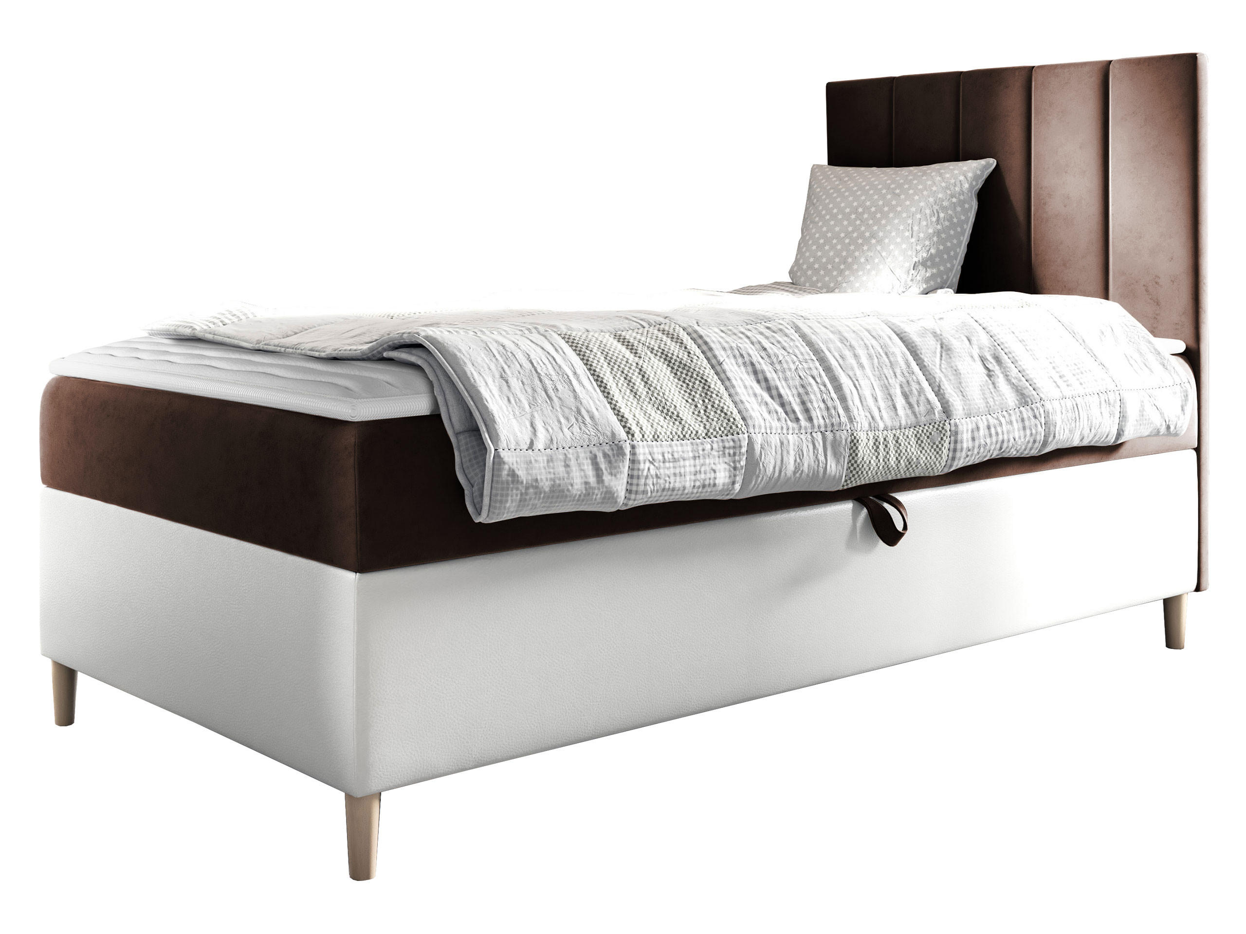 BOXBETT Maja Junior 1, Seite zum Öffnen des Bettkastens: Rechts - Weiß/Braun, Holz (90/200cm) - MIRJAN24