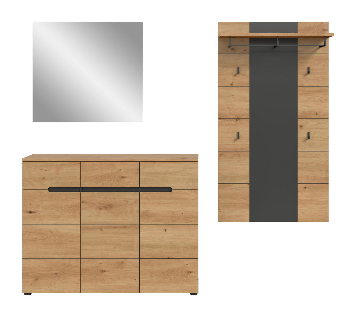 GARDEROBEN-SET CANU 3-tlg. (B/H/T: ca. 215/190/37 cm) in Basalt grau/Artisan Nachbildung - Grau, Holzwerkstoff (215/190/37cm)