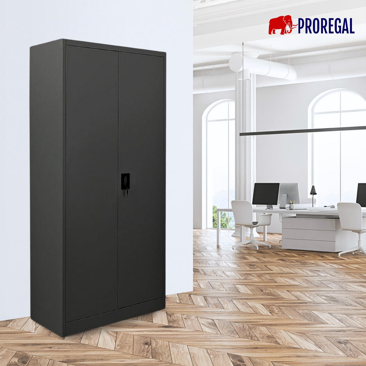 FLÜGELTÜRENSCHRANK Elephant 180x80x40cm 4 Ebenen Schwarz - Schwarz, Metall (80/180/40cm) - PROREGAL