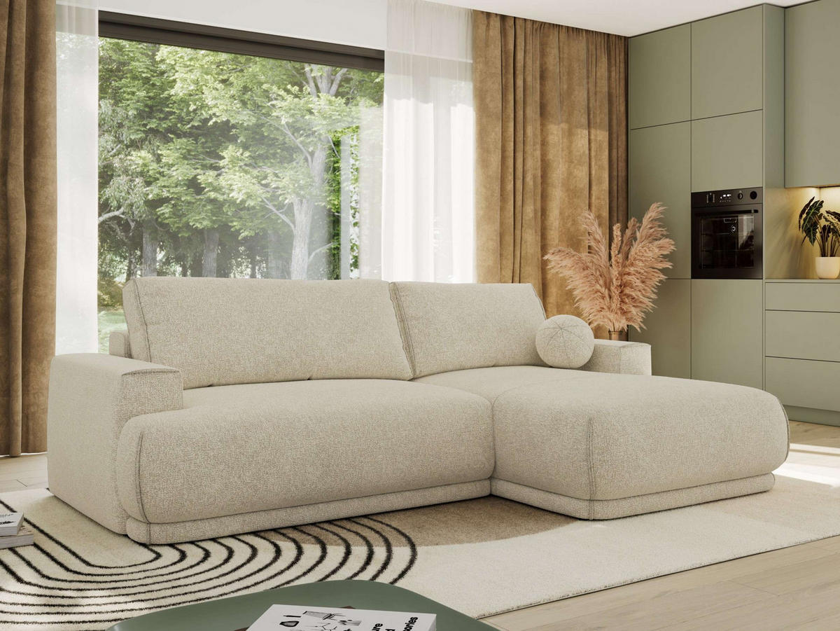 ECKSCHLAFSOFA RINA L Creme Strukture - rechts - Creme/Schwarz, Kunststoff/Textil (170/267cm) - MKS