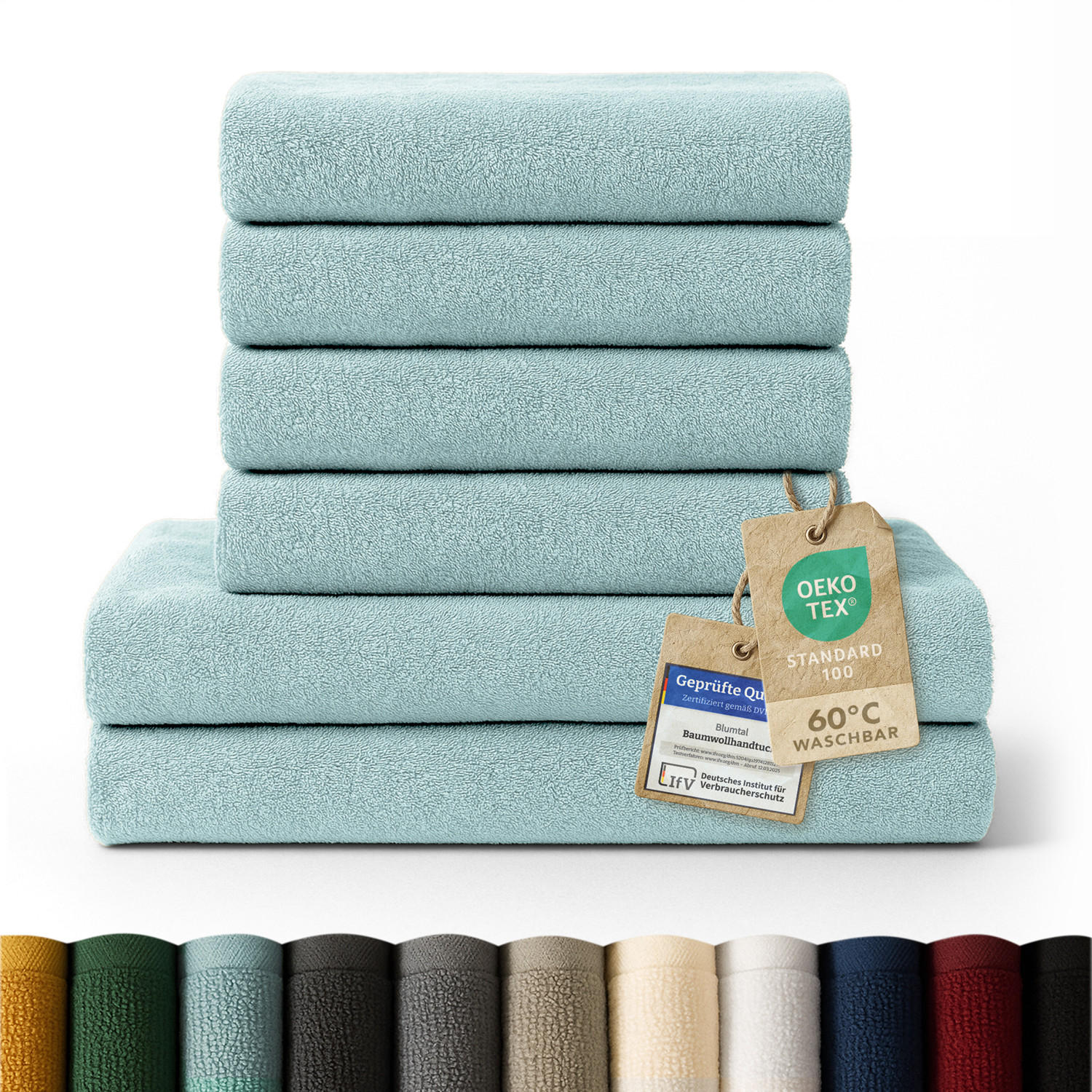 BADETUCH 6-teilig, 2x Badetuch 70/140 + 4x Handtuch 50/100 cm, Hellblau - Hellblau, Textil (70/140cm) - Blumtal