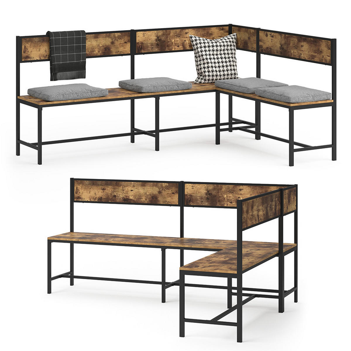 ESSZIMMER-ECKBANK Fyrk Eiche rustikal 195 x 142 cm - Wildeiche/Schwarz, Holzwerkstoff (195/90/142cm) - Vicco