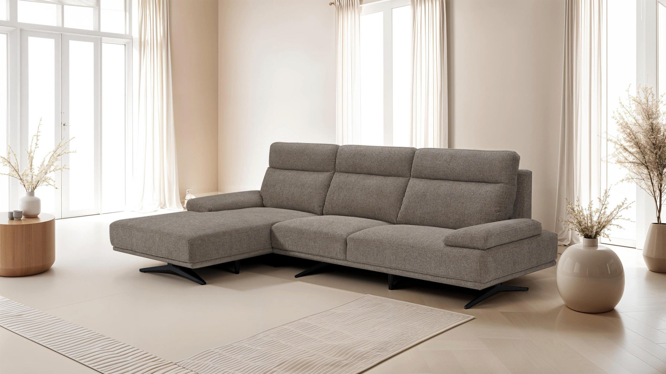 ECKSOFA Webstoff Braun - Schwarz/Braun, Textil/Metall (304/176cm) - Furnhouse