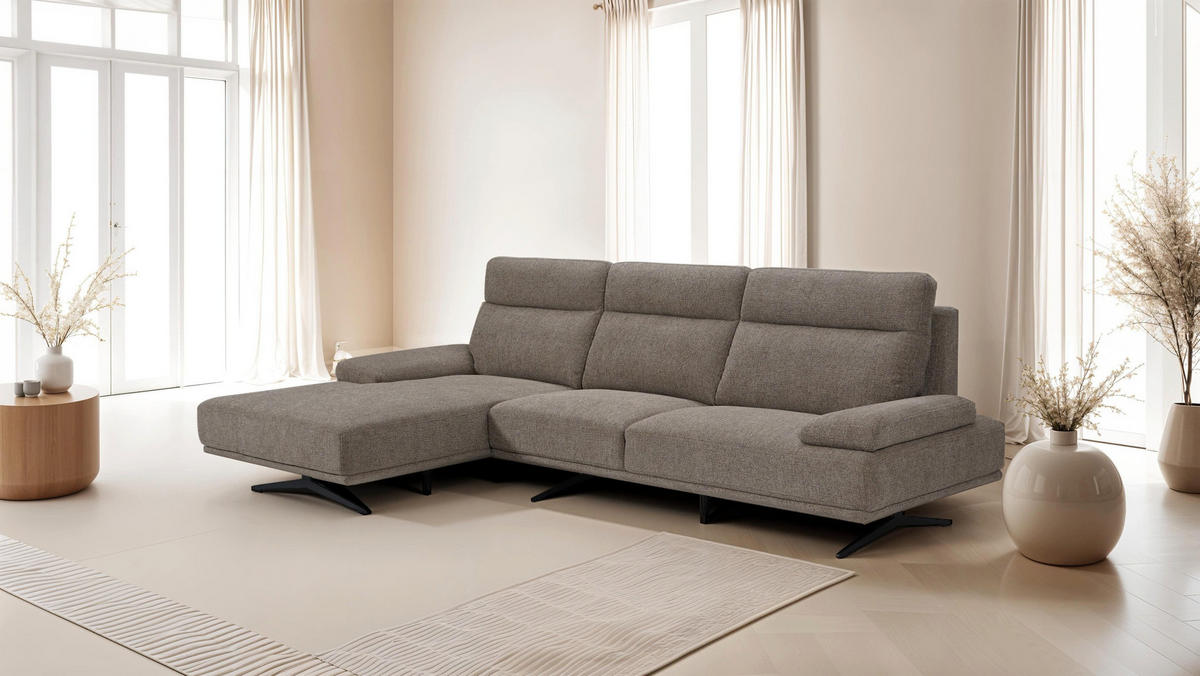 ECKSOFA Webstoff Braun - Schwarz/Braun, Textil/Metall (304/176cm) - Furnhouse