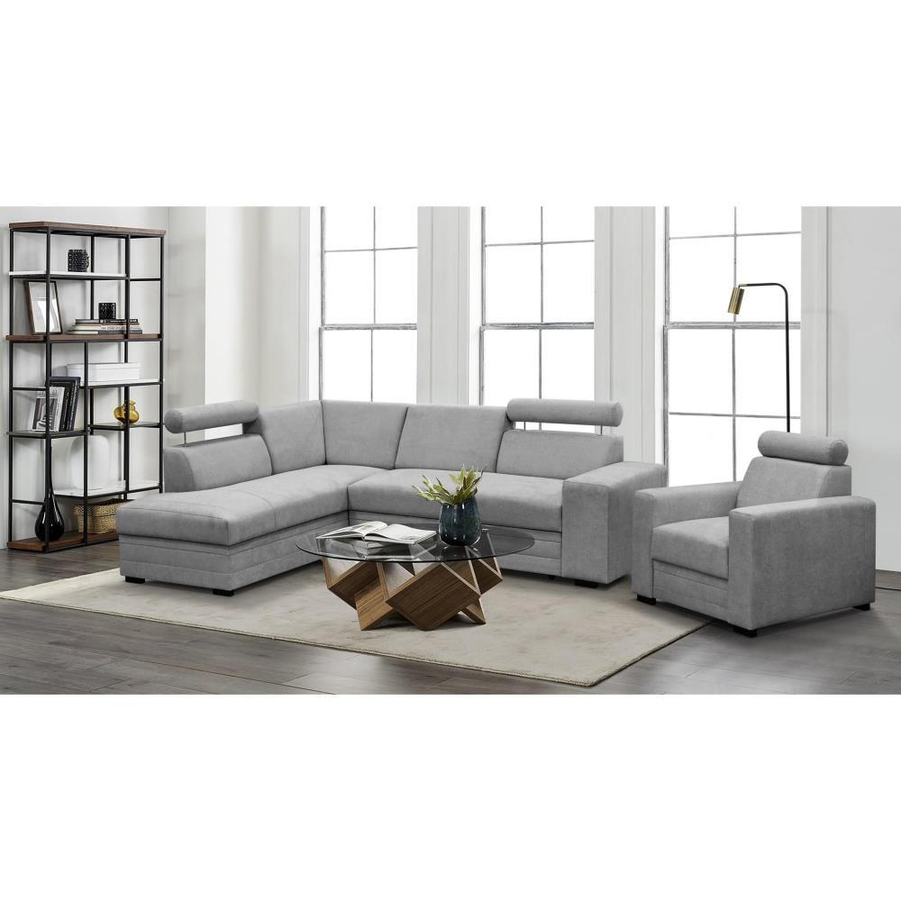 ECKSCHLAFSOFA Roma hellgrau links - Hellgrau/Schwarz, Textil (250/205cm) - Beautysofa