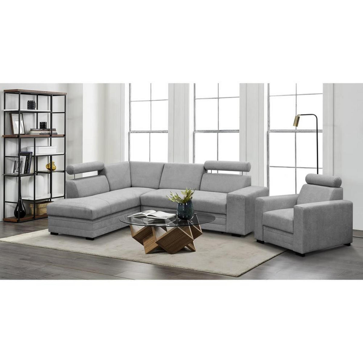 ECKSCHLAFSOFA Roma hellgrau links - Hellgrau/Schwarz, Textil (250/205cm) - Beautysofa