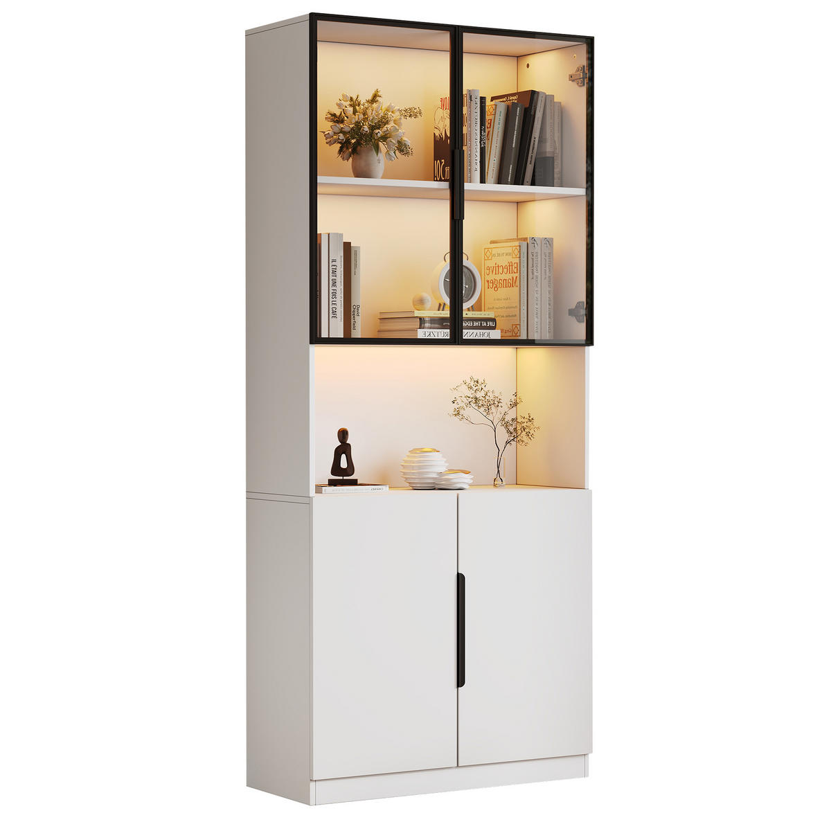 VITRINE Weiß 80/30/200 cm - Weiß, Holzwerkstoff (80/200/30cm) - PANGIVO