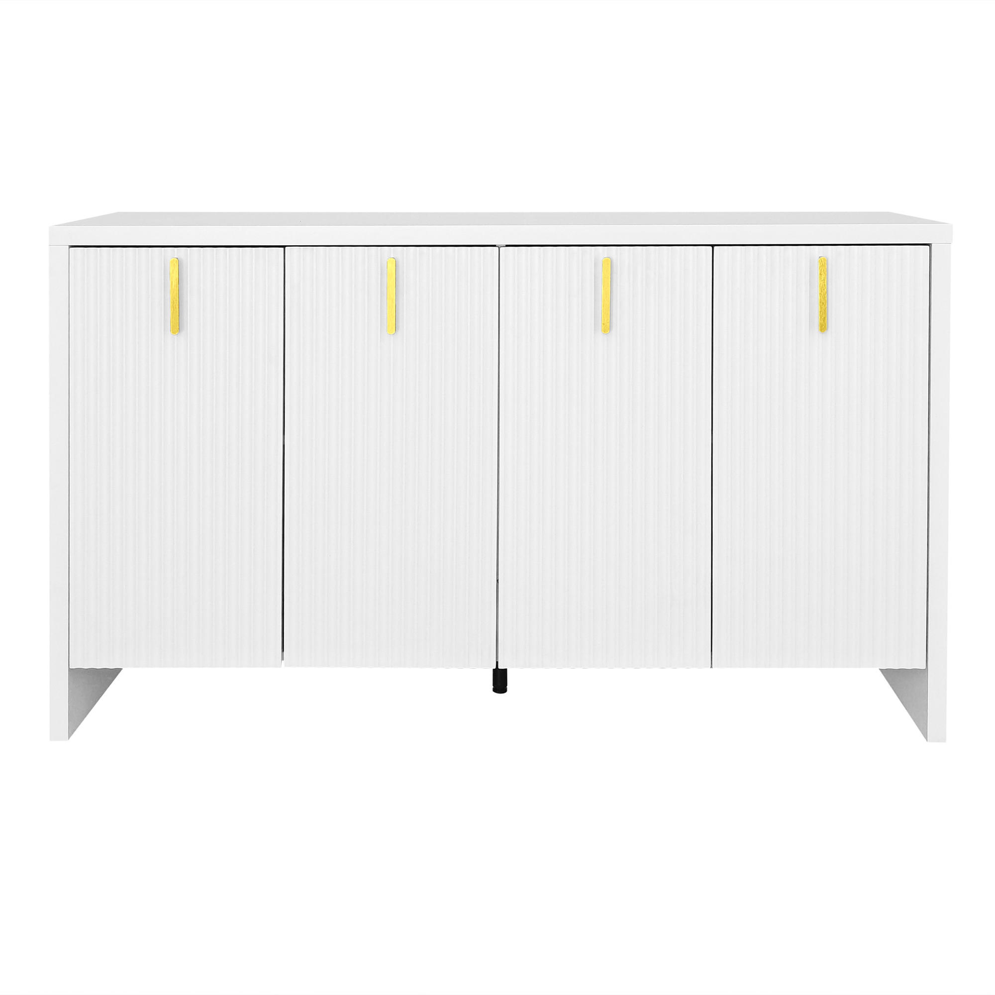BUFET alb si auriu 140 cm cu aspect striat si rafturi reglabile