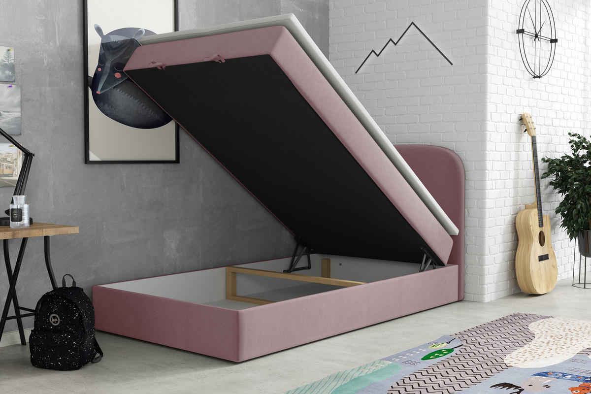 BOXBETT Hugo 100x200 Rosa - Pink, Textil/Metall (100/200cm) - VLR BEDS