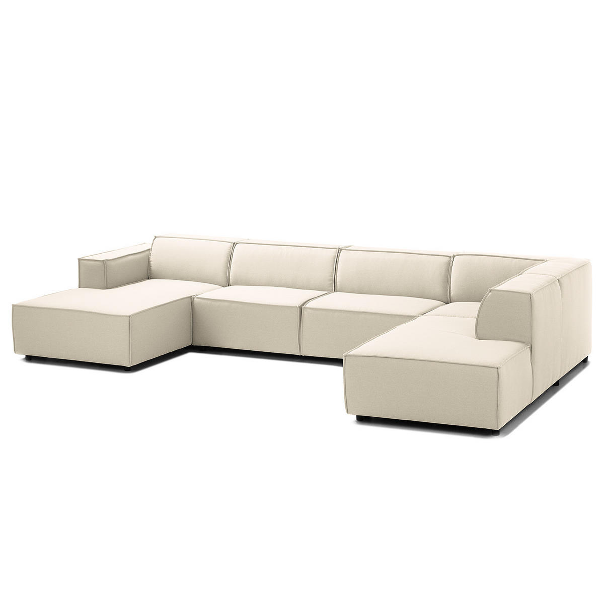 WOHNLANDSCHAFT mit Longchair & Ottomane - Schwarz/Weiß, Kunststoff/Textil (369/70/234cm) - home24