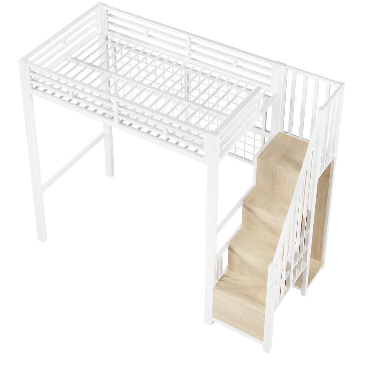 HOCHBETT 90/200 cm in Weiß mit Kleiderschrankleiter und LED-Beleuchtung - Weiß, Metall (90/200cm) - Flora Grace