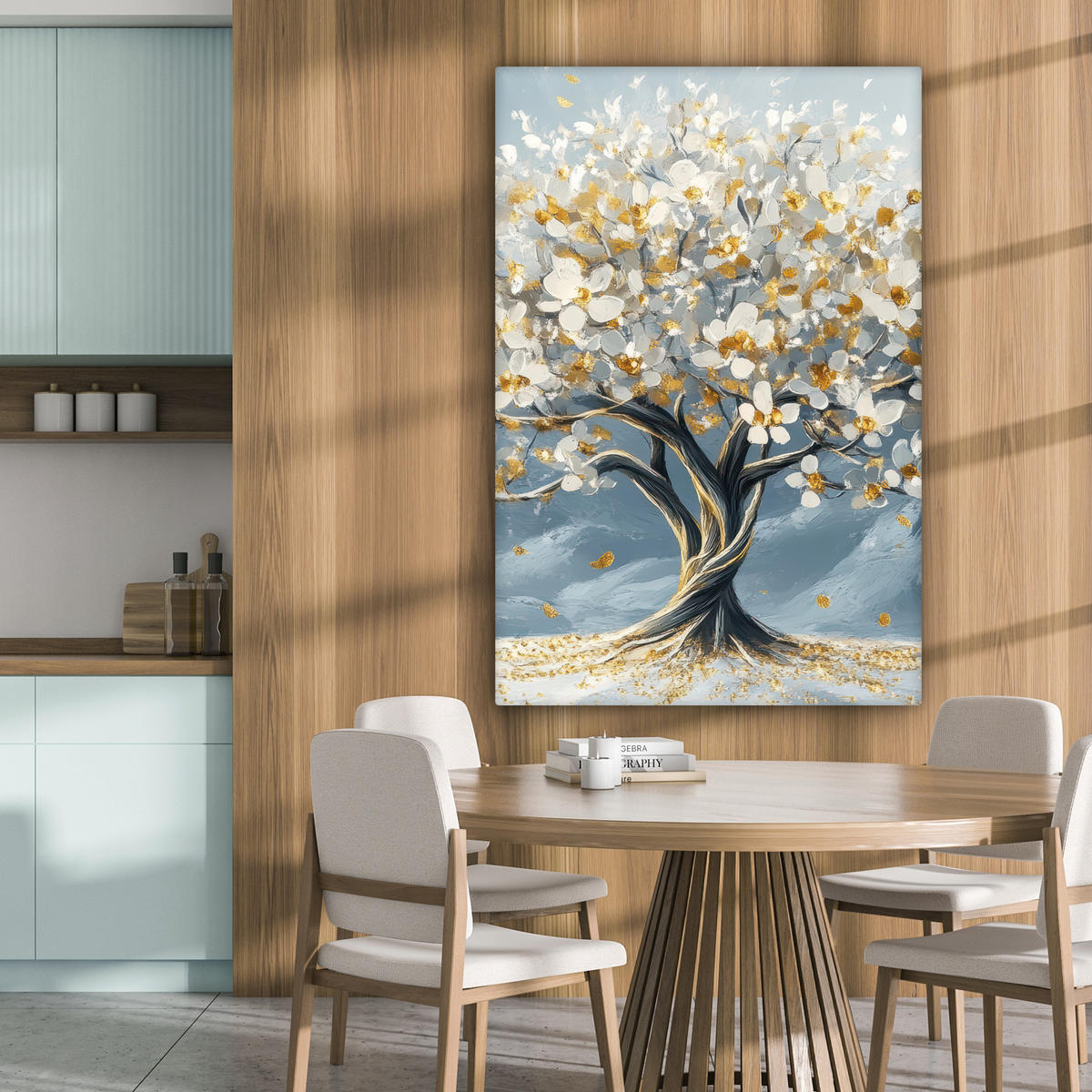 LEINWANDBILD Baum - Winter - Baum des Lebens - Modern - Gold 90x140 cm - Goldfarben, Textil (90/140cm) - MuchoWow