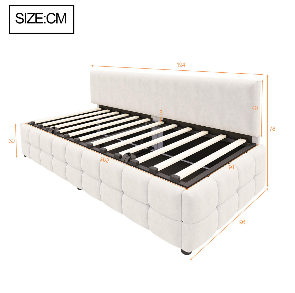POLSTERBETT 90/200 cm Beige aus Samt mit Stauraum - Beige, Textil (90/200cm) - OKMYHOME