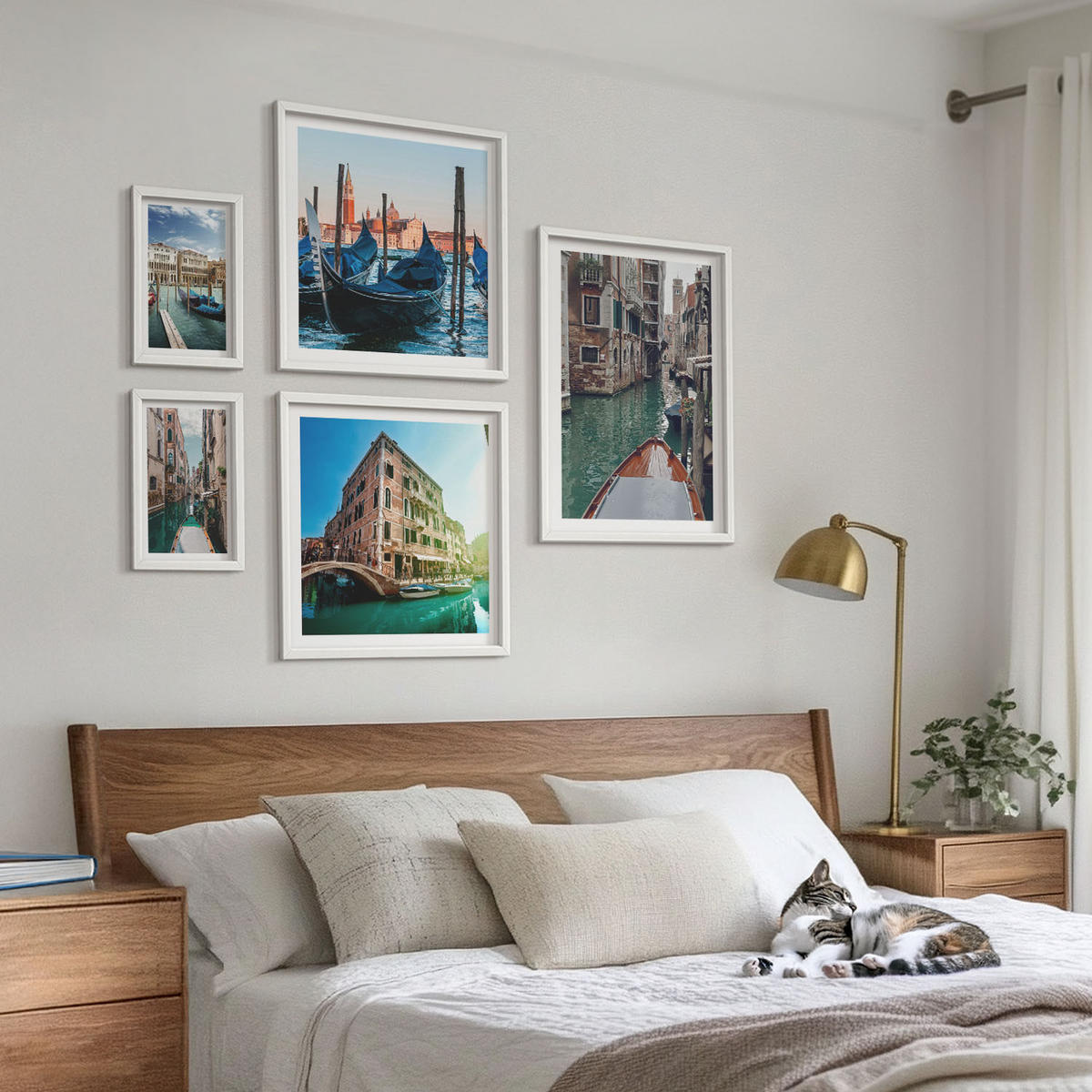 WANDBILDER 5er-Set - 50x50 cm & 20x30 cm & 40x60 cm Weißer Rahmen - Küchenutensilienmuster Blätter - Weiß, Kunststoff (40/60cm) - ArtPrintCave