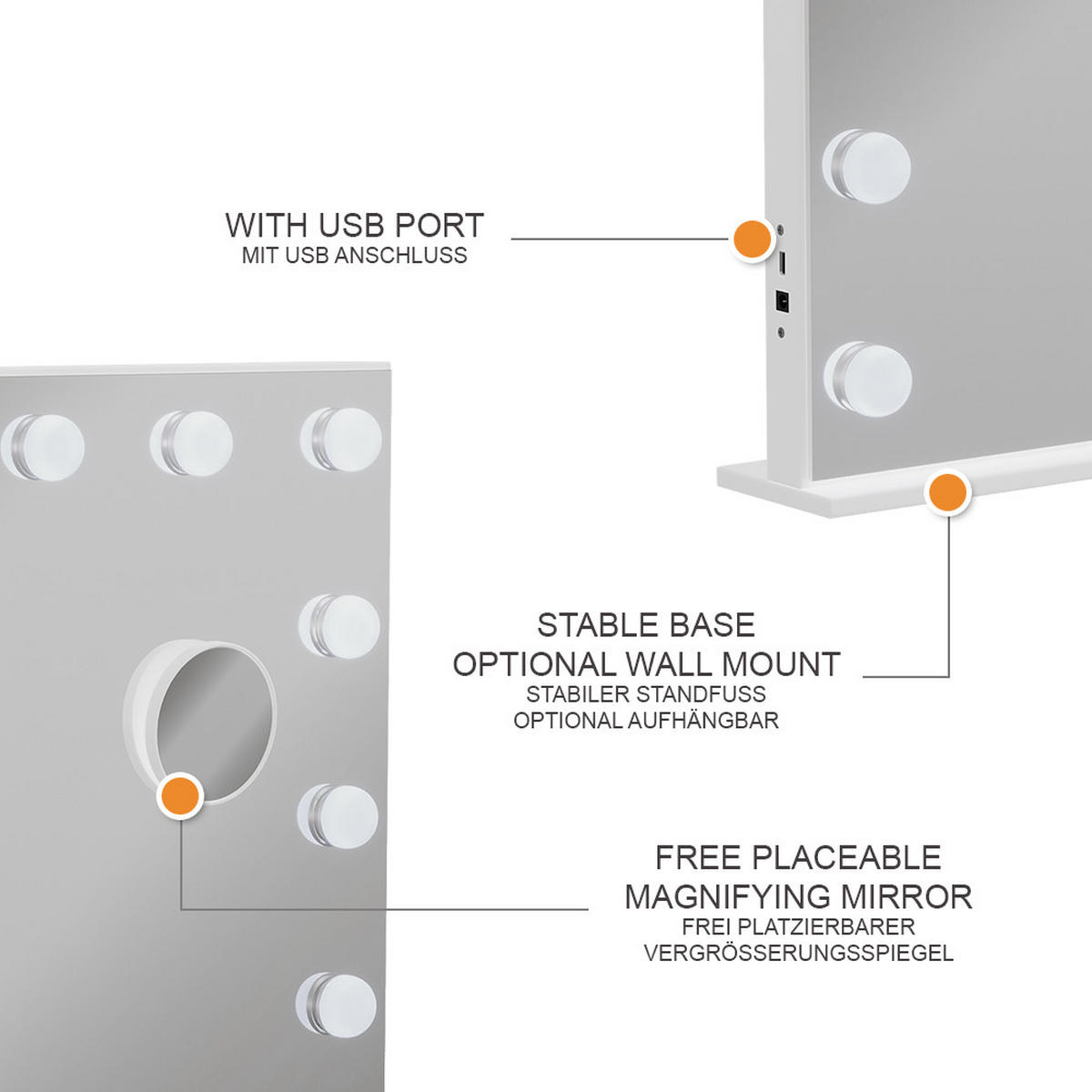 ZRCADLO NA TOALETNÍM STOLKU Greta Bílá - bílá, sklo (58/47/10cm) - Vicco