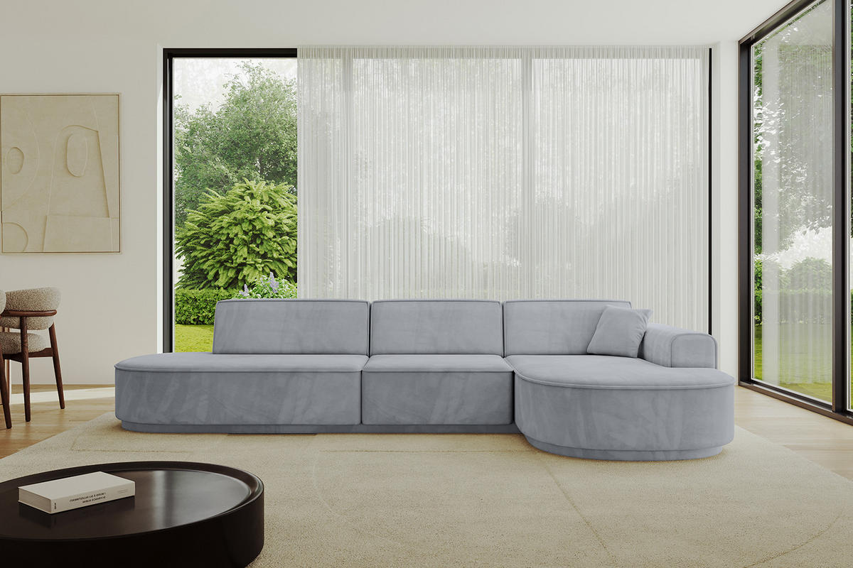 ECKSOFA Ottomane Rechts MARI-L2-v3 - 328x171x83 cm Grau Velours - Schwarz/Grau, Holzwerkstoff/Kunststoff (171/328cm) - ALTDECOR