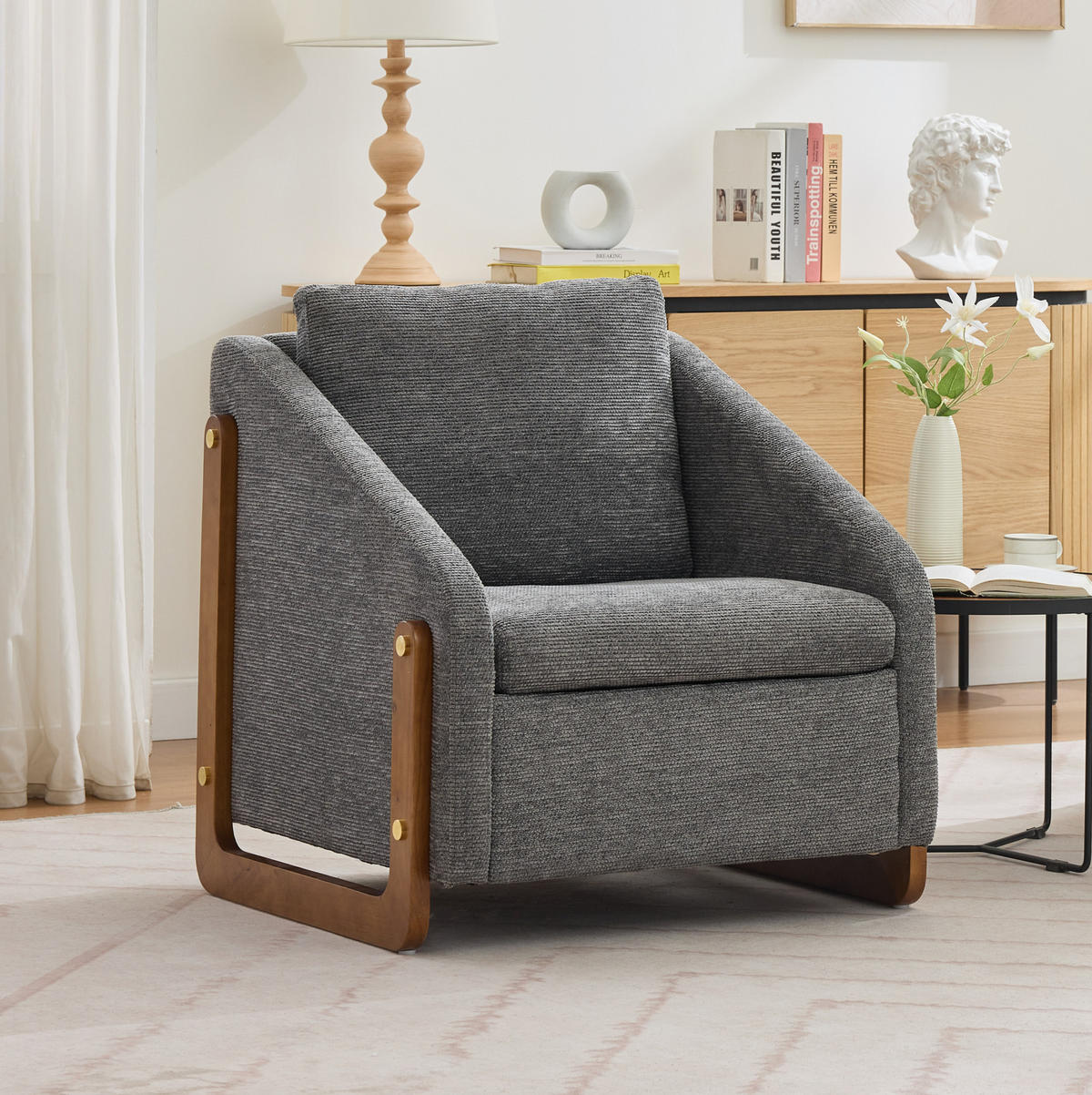 SESSEL mit Chenillebezug und Holzarmlehnen 73.5/73.5/73.5 cm Grau - Grau, Textil (73.5/73.5/73.5cm) - Redom