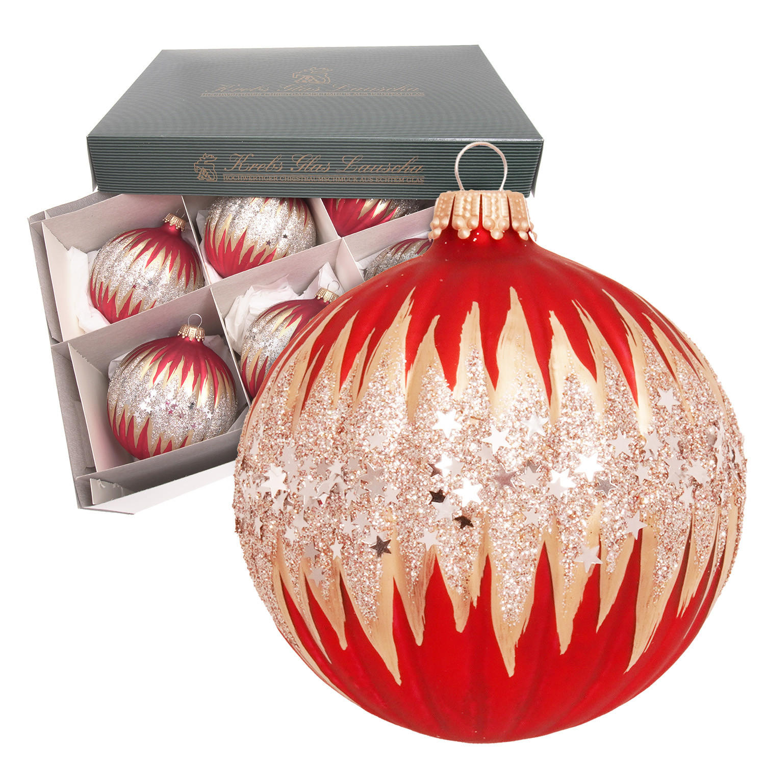 Krebs Glas Lauscha Christbaumkugeln Rot 8x8x8 cm