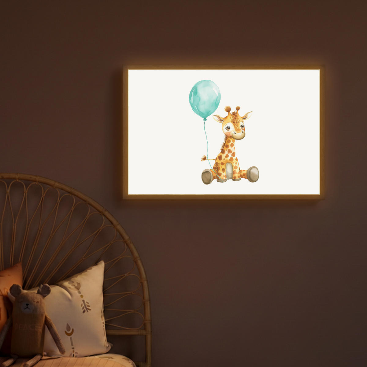 NACHTTISCHLAMPE MIT AKKU Giraffe - Baby - Tiere - Blauer Ballon 60x40 cm - Weiß, Holzwerkstoff (8/60/40cm) - OnlyWow