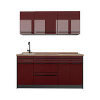 SINGLEKÜCHE R-Line, Rot Hochglanz/Anthrazit, 160 cm Arbeitsplatte Goldkraft Eiche - Anthrazit/Rot, Holzwerkstoff (160/81.6/60cm) - Vicco
