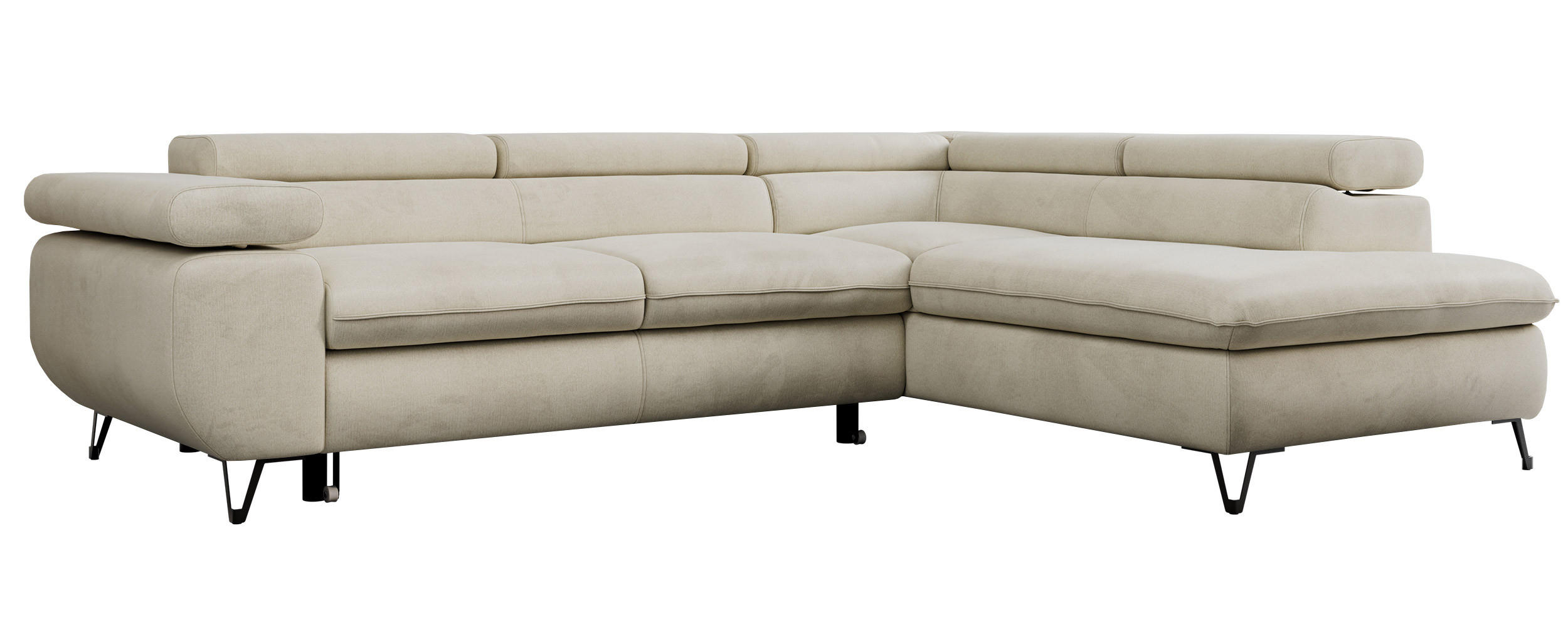 ECKSOFA PEDRO L Beige Velvet - Rechts Seite - Beige/Schwarz, Textil/Metall (273/208cm) - MKS