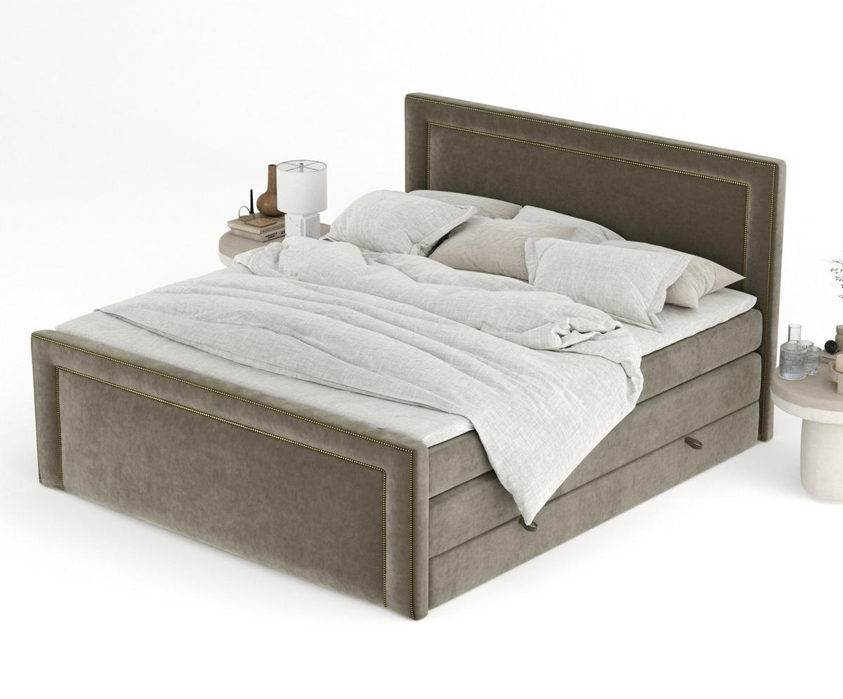 BOXSPRINGBETT Luxora Taupe 180/200 cm - Taupe/Schwarz, Holz/Holzwerkstoff (180/200cm) - Maison de Reve