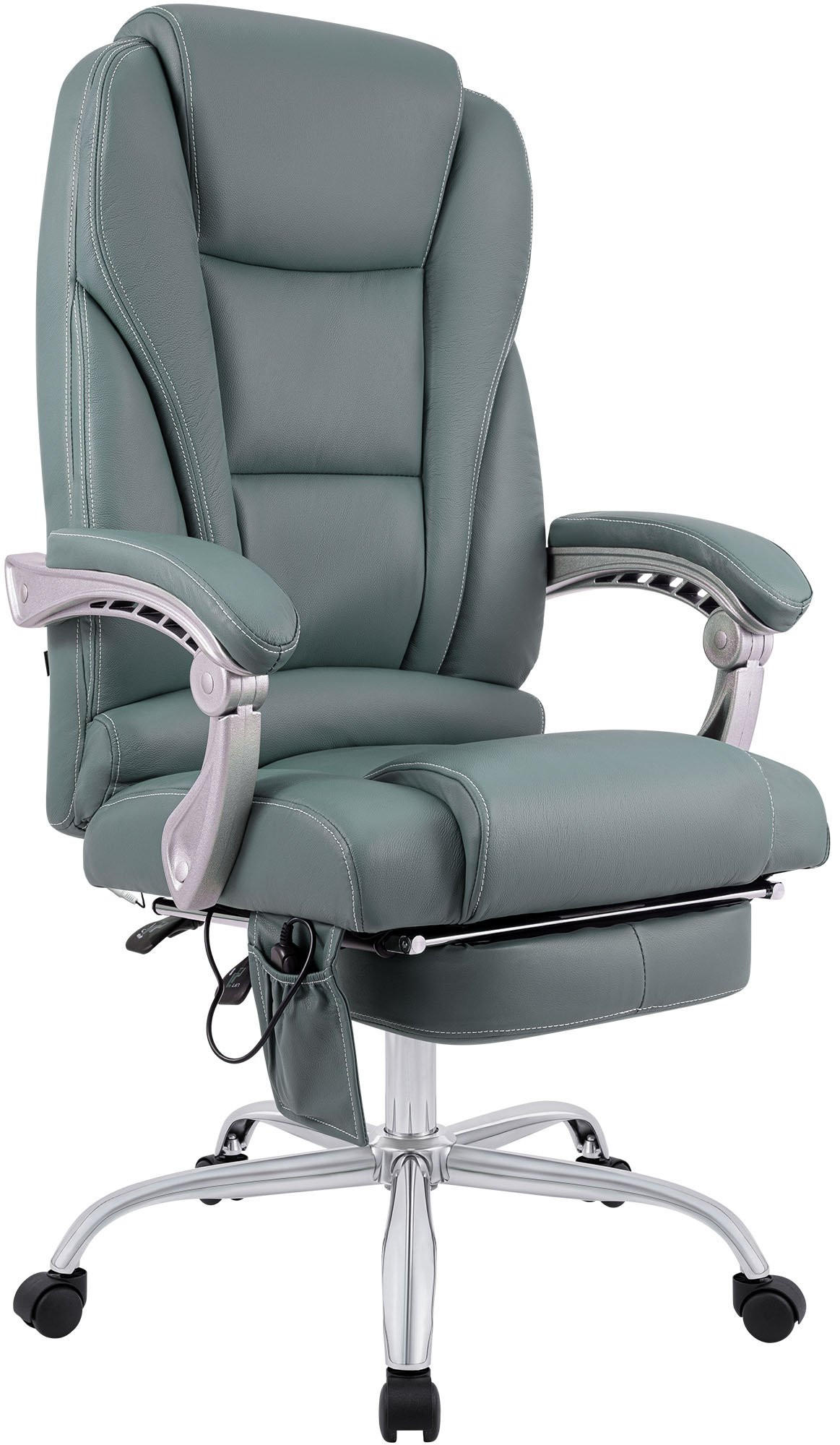 CHEFSESSEL Echtleder Grau - Chromfarben/Grau, Leder/Metall (69/118/64cm) - CLP