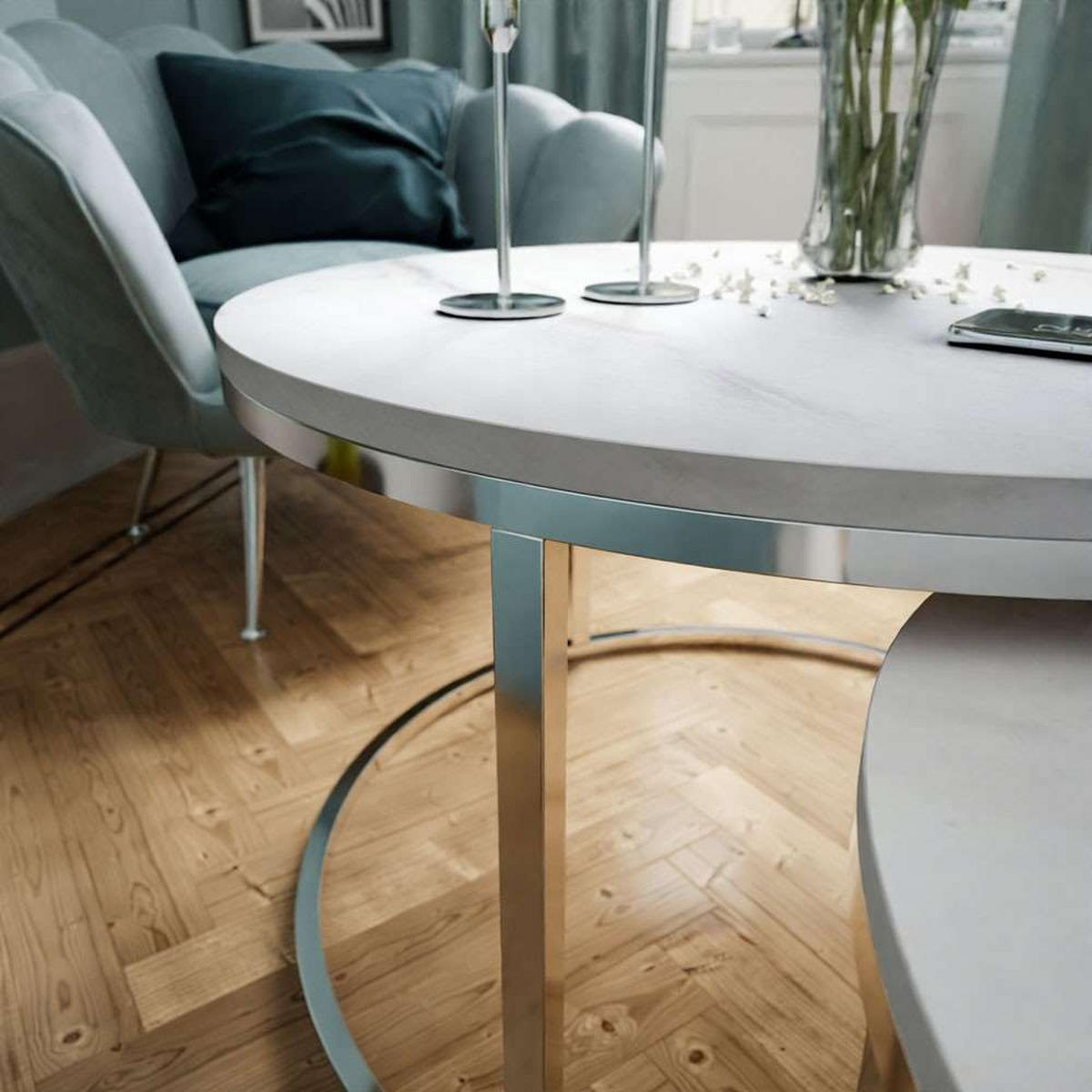 COUCHTISCH 2-in-1 CIRI CHROME LEVANTO - Silberfarben, Holzwerkstoff (70/70/48cm) - Lookway