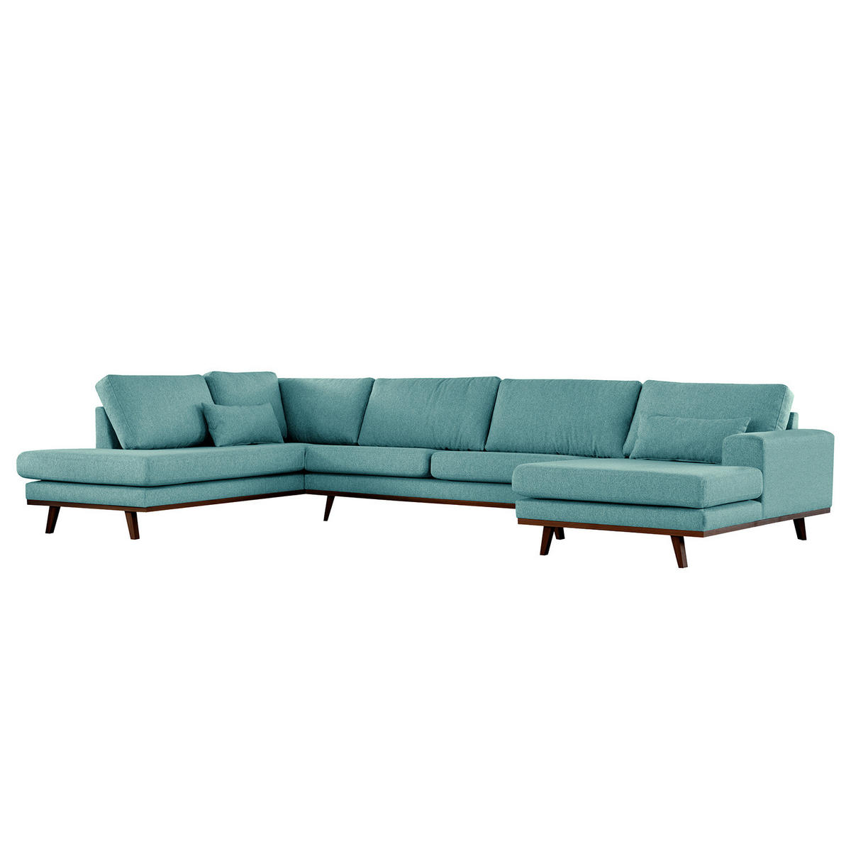 WOHNLANDSCHAFT mit Longchair - Buchefarben/Petrol, Textil (371/81/219cm) - home24