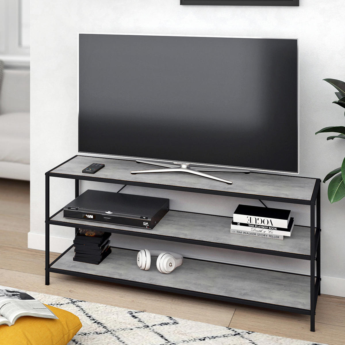 LOWBOARD Fyrk, Beton/Schwarz, 120 x 53 cm - Schwarz/Grau, Holzwerkstoff (120/53/39.5cm) - Vicco