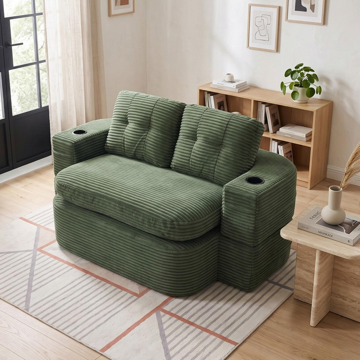 SCHLAFSOFA 2-in-1 Cordstoff Liegefunktion - Smaragdgrün, Textil (165/61/97cm) - Urban Meuble