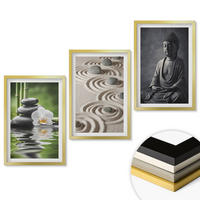 WANDBILDER 3er Set - 40x60 cm Goldrahmen - Entspannender Blick auf den Zen-Buddha - Goldfarben, Kunststoff (40/60cm) - ArtPrintCave