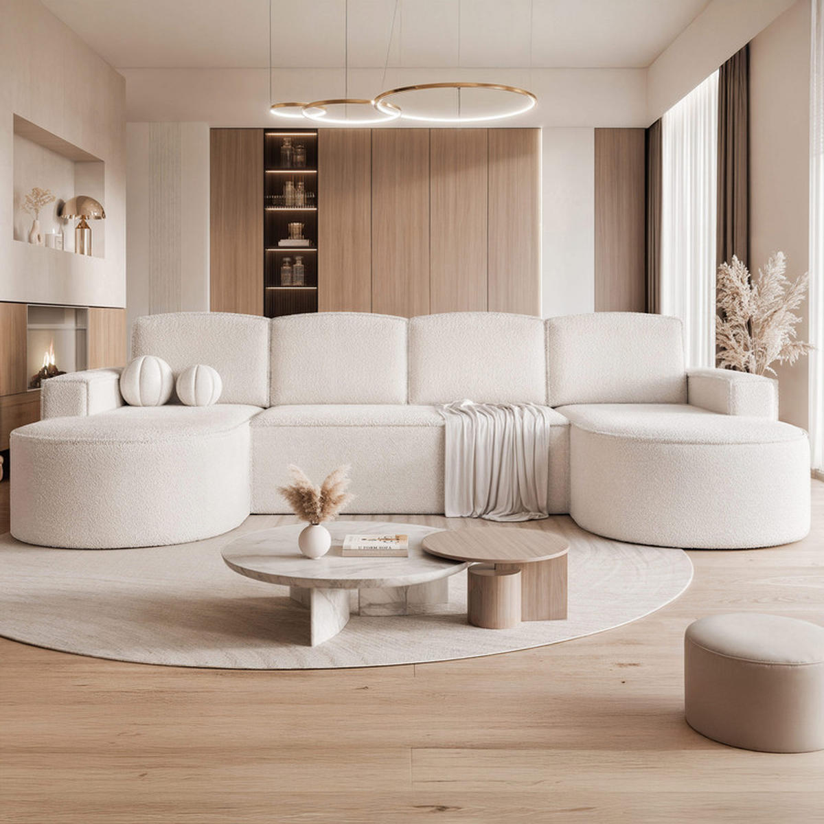 WOHNLANDSCHAFT U-Form mit Schlaffunktion, Creme - Weiß, Holzwerkstoff/Kunststoff (316/88/157cm) - Idohome