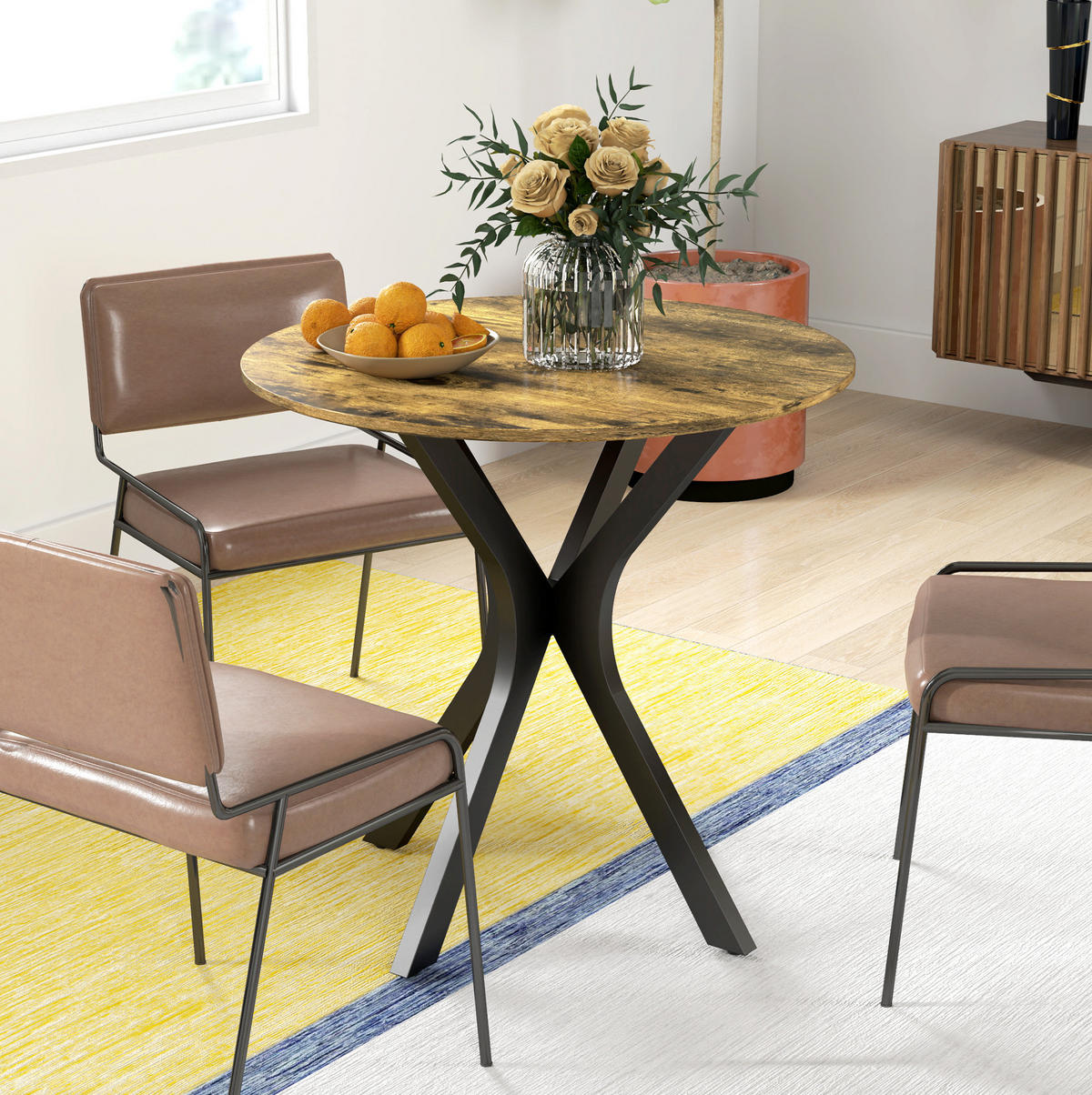 ESSTISCH 78/75 cm in Braun mit Stahlgestell - Braun, Holz (78/78/75cm) - Flora Grace