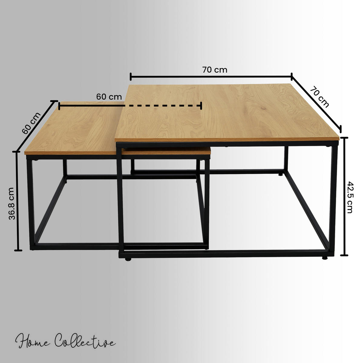 COUCHTISCH 2er Set quadratisch Eiche hell - Hellbraun, Holzwerkstoff (70/70/42cm) - Home Collective