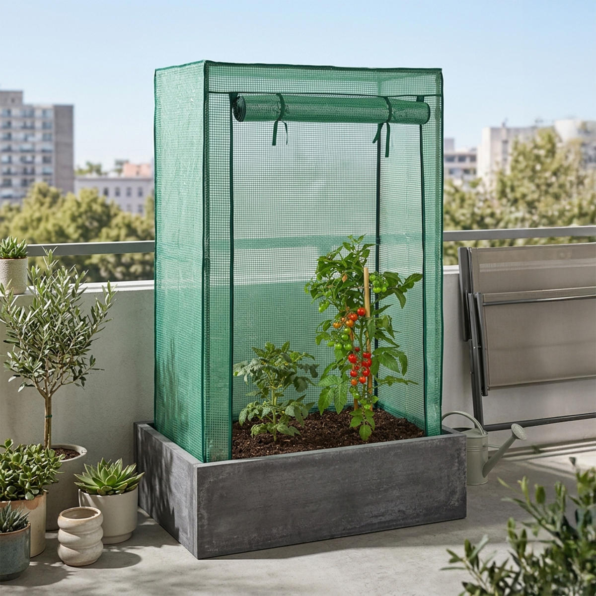 GEWÄCHSHAUS Transparent Tomaten - Grün, Kunststoff/Metall (100/150/50cm) - Relaxdays