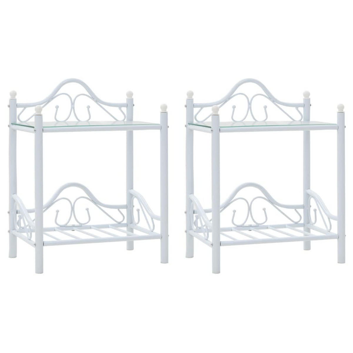 NACHTTISCH 2 Stk. mit 2 Ablagen 45/30,5/60 cm aus Stahl Und Hartglas in Weiß - Weiß, Metall (45/60/30.5cm) - vidaXL