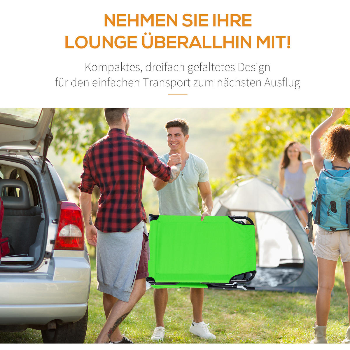 SONNENLIEGE mit Gesichtsöffnung Grün 190/56/70 cm - Schwarz/Grün, Textil/Metall (56/28/190cm) - Outsunny